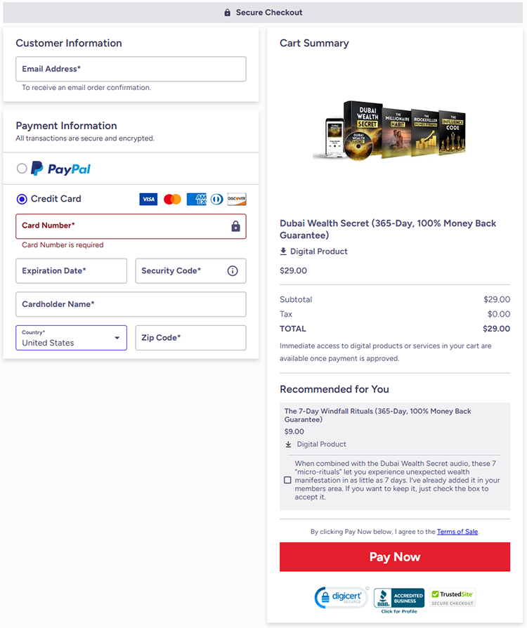 Dubai Wealth Secret Checkout Page